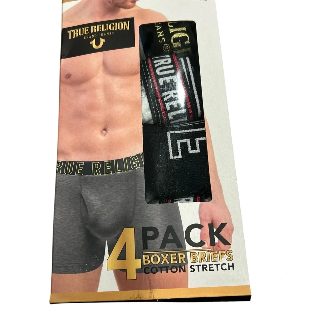 True Religion Men’s 4-Pack Mixed Gray & Black Boxer Briefs small